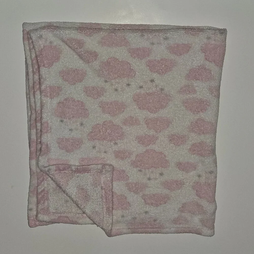 Cutie Pie Pink White Clouds Fleece Baby Blanket Sky Girl Rain 30x36 READ AS IS